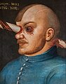 According to tradition, the man portrayed is the Hungarian nobleman Gregor Baci, who was healed after having a lance pierce his right eye during a tournament (early 17th century)