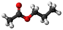 Ball-and-stick model of the propyl acetate molecule