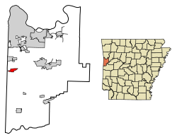 Location of Hackett in Sebastian County, Arkansas.