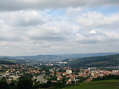 Vallée de l'Ondaine de La Ricamarie à Firminy, sud-ouest de l'agglomération stéphanoise (Loire) - vue est-ouest depuis la route du Guizay.