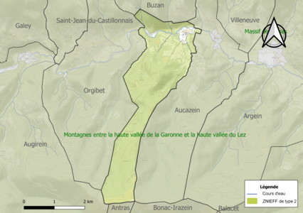 Carte des ZNIEFF de type 2 sur la commune.