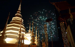 Fireworks at Wat Phantao during Loi Krathong