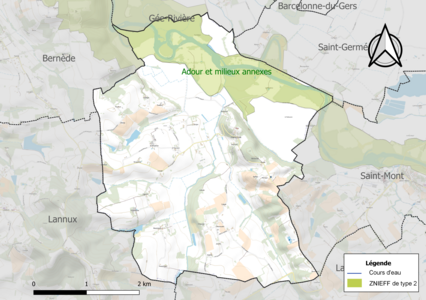 Carte de la ZNIEFF de type 2 sur la commune.