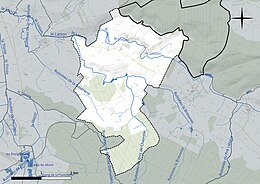 Carte en couleur présentant le réseau hydrographique de la commune