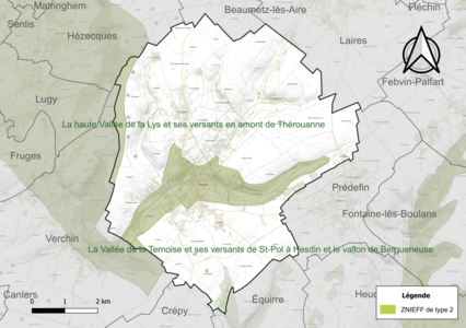 Carte de la ZNIEFF de type 2 sur la commune.