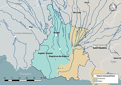 Les Hautes-Pyrénées sont découpées en deux régions hydrographiques « Garonne » et « Adour ».