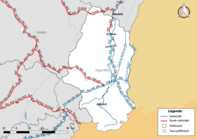 Carte du réseau routier national (autoroutes et routes nationales) dans le département du Haut-Rhin