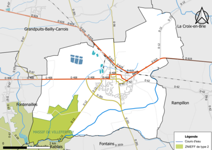 Carte des ZNIEFF de type 2 de la commune.