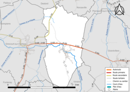 Carte en couleur présentant le réseau hydrographique de la commune