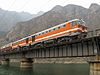 A train crosses one of the Fengtai–Shacheng Railway bridges over the Yongding River in 2010