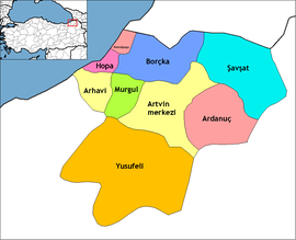 Map showing Hopa District in Artvin Province