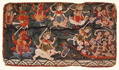 Illustration of a battle from the Devi Mahatmya