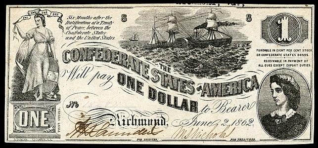 One Confederate States dollar (T44), by B. Duncan