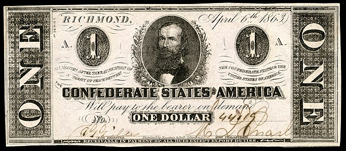 One Confederate States dollar (T62), by Keatinge & Ball