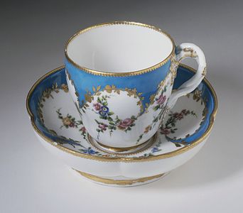 Cup with saucer; c. 1753; soft-paste porcelain with glaze and enamel; Los Angeles County Museum of Art