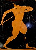 An Ancient Greek javelin thrower represented on a vase, c. 520 BC