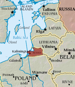 カリーニングラードと周辺諸国地図の位置図