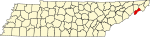 State map highlighting Unicoi County