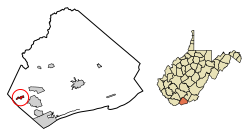 Location of Bramwell in Mercer County, West Virginia.