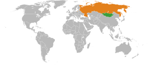 Mapa indicando localização da Mongólia e da Rússia.