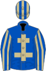 Royal blue, beige cross of lorraine, striped sleeves and cap