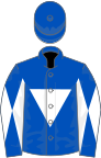 Royal blue, white inverted triangle, diabolo on sleeves