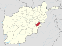 Map of Afghanistan with Paktia highlighted