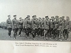 General Pershing inspects the 30th Division at II Army Corps HQ at Ballon, France January 21, 1919