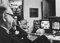 Image 69Swedish Prime Minister Tage Erlander using an Ericsson videophone to speak with Lennart Hyland, a popular TV show host (1969) (from History of videotelephony)
