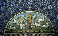 Fifth-century Ravenna mosaic illustrating the concept of The Good Shepherd