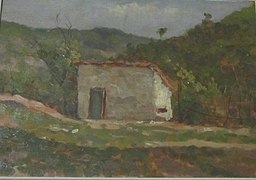 Paesaggio montano (Paysage de montagne), huile sur panneau, collection privée.