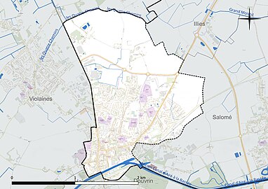 Carte en couleur présentant le réseau hydrographique de la commune