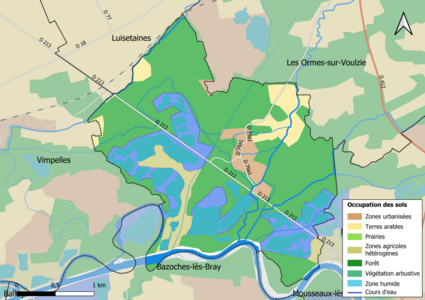 Carte des infrastructures et de l'occupation des sols en 2018 (CLC) de la commune.