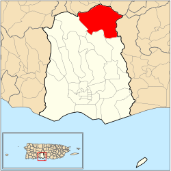 Location of barrio Anón within the municipality of Ponce shown in red