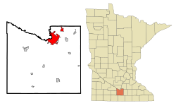 Location of the city of Mankato within Blue Earth County in the state of Minnesota