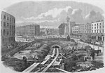 Construction of the Metropolitan Railway near King's Cross station, 1861