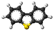 Ball-and-stick model of the dibenzothiophene molecule