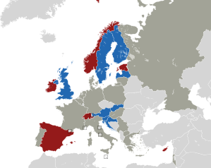 A coloured map of the countries of Europe