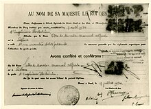 Reproduction of Manuel A. Tito de Morais' diploma from Ghent University