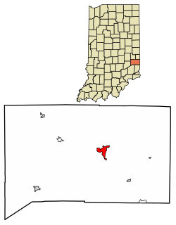 Location of Brookville in Franklin County, Indiana.
