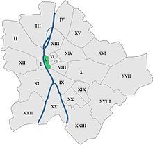 Poziția sectorului în Budapesta (cu verde)