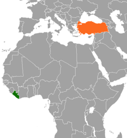 Map indicating locations of Liberia and Turkey