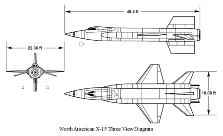 Orthographically projected diagram of the North American X-15.
