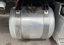 A cylindrical Peterbilt diesel fuel tank