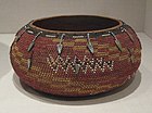 Pomo beaded, coiled basket, sedgeroot, willow, glass beads, abalone, circa 1880