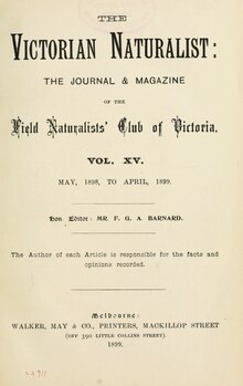 Printed black and white title page of the Victorian Naturalist vol.15 1898-1899