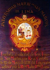Óleo referente a la fundación de la Universidad de San Marcos, oficialmente la primera universidad del Perú y de América, y a su gestor fray Tomás de San Martín.