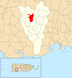 Location of Vegas within the municipality of Yauco shown in red