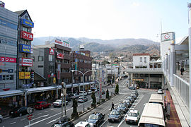 Exiting the train station in Ikoma