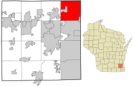 Location of Menomonee Falls in Waukesha County, Wisconsin.